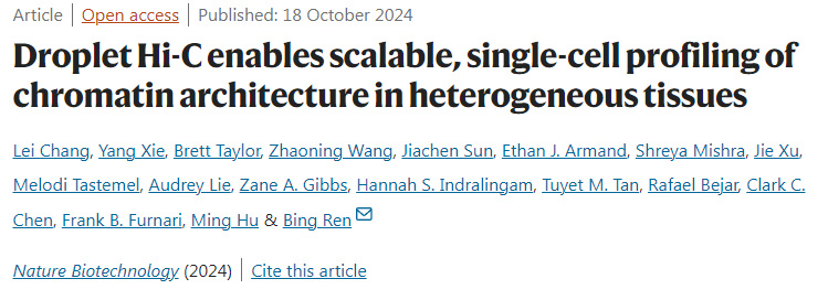 Droplet Hi-C能夠對異質組織中的染色質結構進行可擴展的單細胞分析