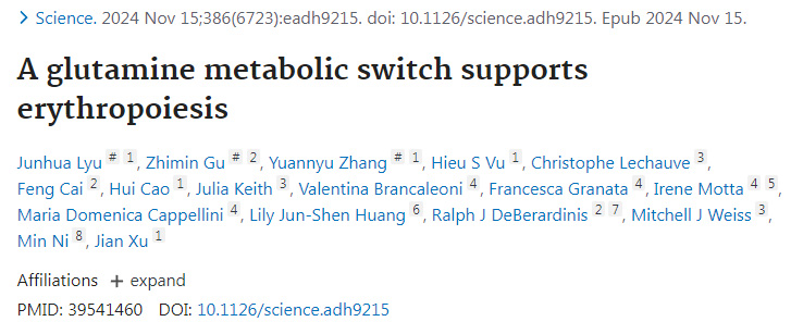 谷氨酰胺代謝開關支持紅細胞生成 谷氨酰胺代謝開關支持紅細胞生成