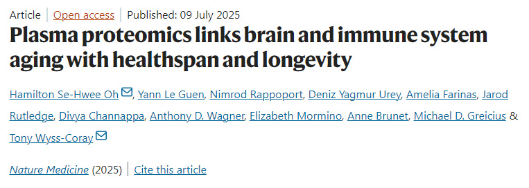 血漿蛋白質(zhì)組學(xué)揭示腦與免疫系統(tǒng)衰老同健康期及壽命的關(guān)聯(lián)
