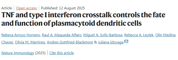 TNF與I型干擾素串擾調(diào)控漿細胞樣樹突狀細胞的命運與功能