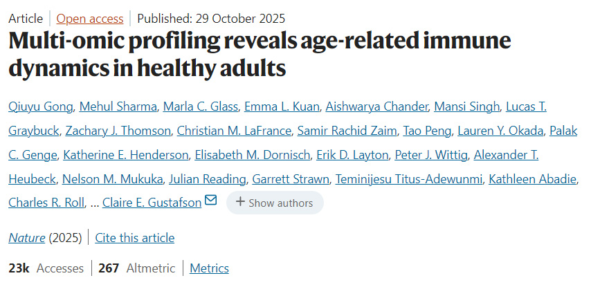 多組學(xué)分析揭示健康成年人中與年齡相關(guān)的免疫動(dòng)態(tài)變化