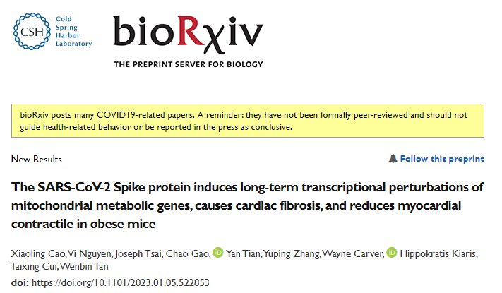 研究團(tuán)隊(duì)發(fā)現(xiàn)新冠病毒的S蛋白可誘導(dǎo)線粒體代謝基因的長(zhǎng)期轉(zhuǎn)錄抑制并導(dǎo)致心臟纖維化和心肌收縮損傷 研究團(tuán)隊(duì)發(fā)現(xiàn)新冠病毒的S蛋白可誘導(dǎo)線粒體代謝基因的長(zhǎng)期轉(zhuǎn)錄抑制并導(dǎo)致心臟纖維化和心肌收縮損傷