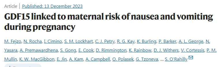 GDF15與孕婦妊娠期間惡心嘔吐的風(fēng)險(xiǎn)相關(guān) GDF15與孕婦妊娠期間惡心嘔吐的風(fēng)險(xiǎn)相關(guān)