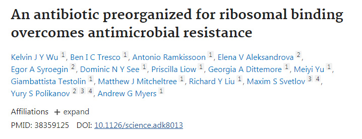 一種核糖體結合預組裝的抗生素克服了抗微生物耐藥性