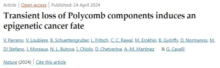 多梳蛋白的瞬時缺失誘發(fā)表觀遺傳性癌癥