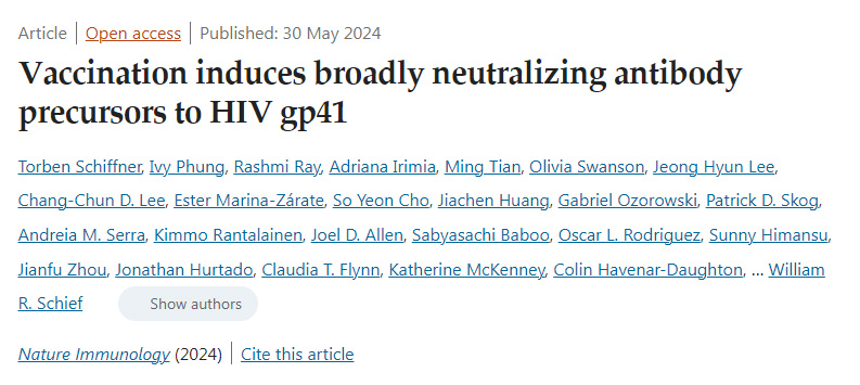 疫苗接種誘導(dǎo)對HIV gp41的廣泛中和抗體前體 疫苗接種誘導(dǎo)對HIV gp41的廣泛中和抗體前體