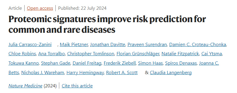 蛋白質組學特征改善了常見病和罕見病的風險預測
